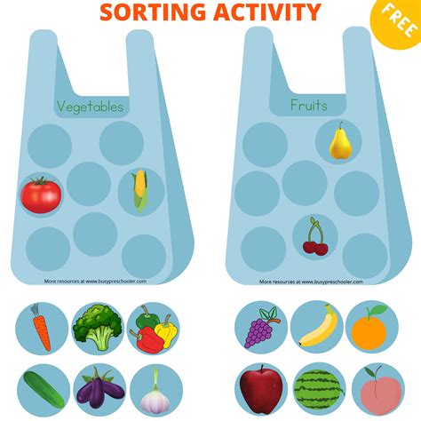 Fruit And Vegetable Sorting Printables